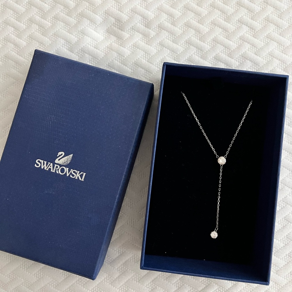 Swarovski Silver Crystal Y-Drop Necklace